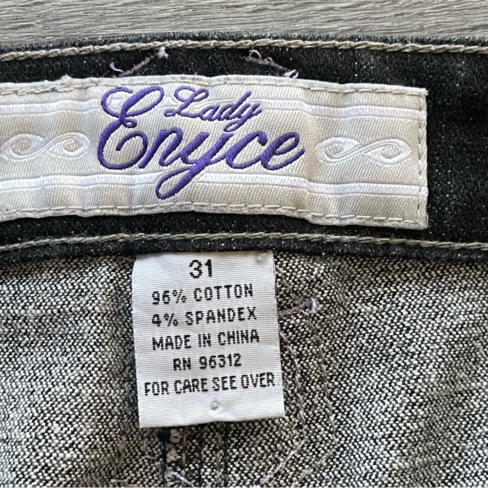Vintage Y2K Lady Enyce Black/Lavender Contrast Stitch Denim Cargo Skirt Size 31 - Picture 4 of 8